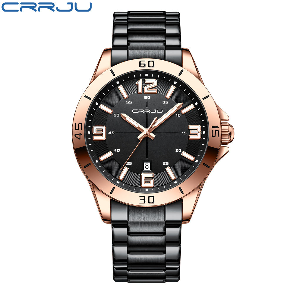 CRRJU Brand Men Watches Business Quartz Watch Men's Stainless Steel Band 1181.1inch Waterproof Date Wristwatches, Ideal choice for Gifts