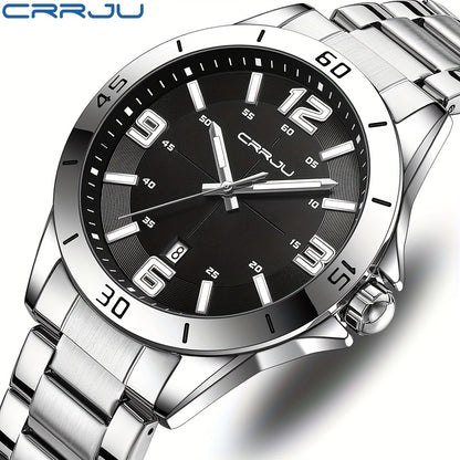 CRRJU Brand Men Watches Business Quartz Watch Men's Stainless Steel Band 1181.1inch Waterproof Date Wristwatches, Ideal choice for Gifts