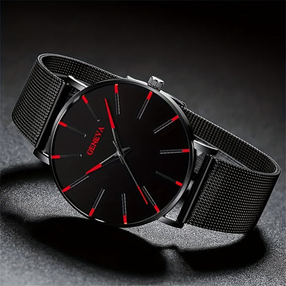 [Ultra Thin Quartz Wrist Watch] Minimalist Mens Fashion Ultra Thin Watches Simple Men Business Stainless Steel Mesh Belt Quartz Wrist Watch
