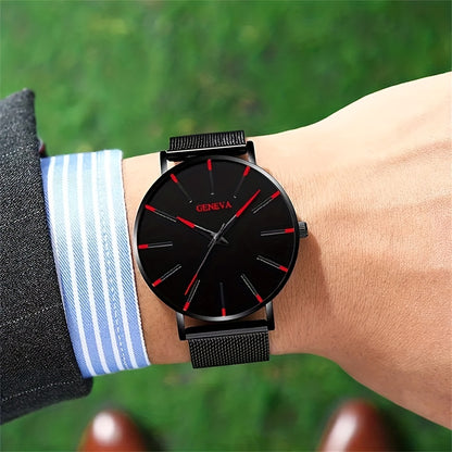 [Ultra Thin Quartz Wrist Watch] Minimalist Mens Fashion Ultra Thin Watches Simple Men Business Stainless Steel Mesh Belt Quartz Wrist Watch