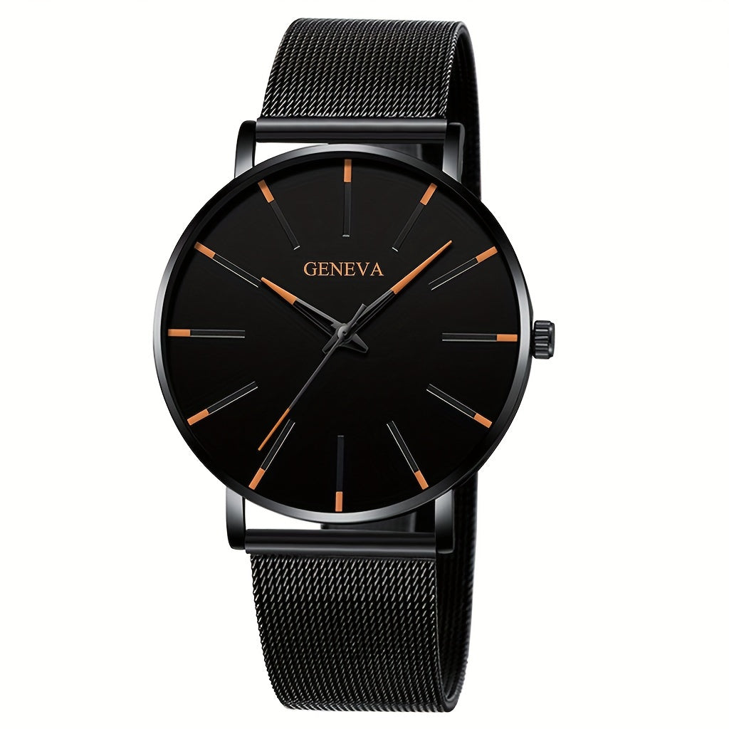 [Ultra Thin Quartz Wrist Watch] Minimalist Mens Fashion Ultra Thin Watches Simple Men Business Stainless Steel Mesh Belt Quartz Wrist Watch