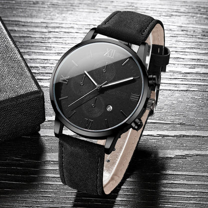 1/2PCs Men's Casual Calendar Watch Fashionable Men's Temperament Leather  Quartz Watch Unisex Watch Set(Box Not Included)