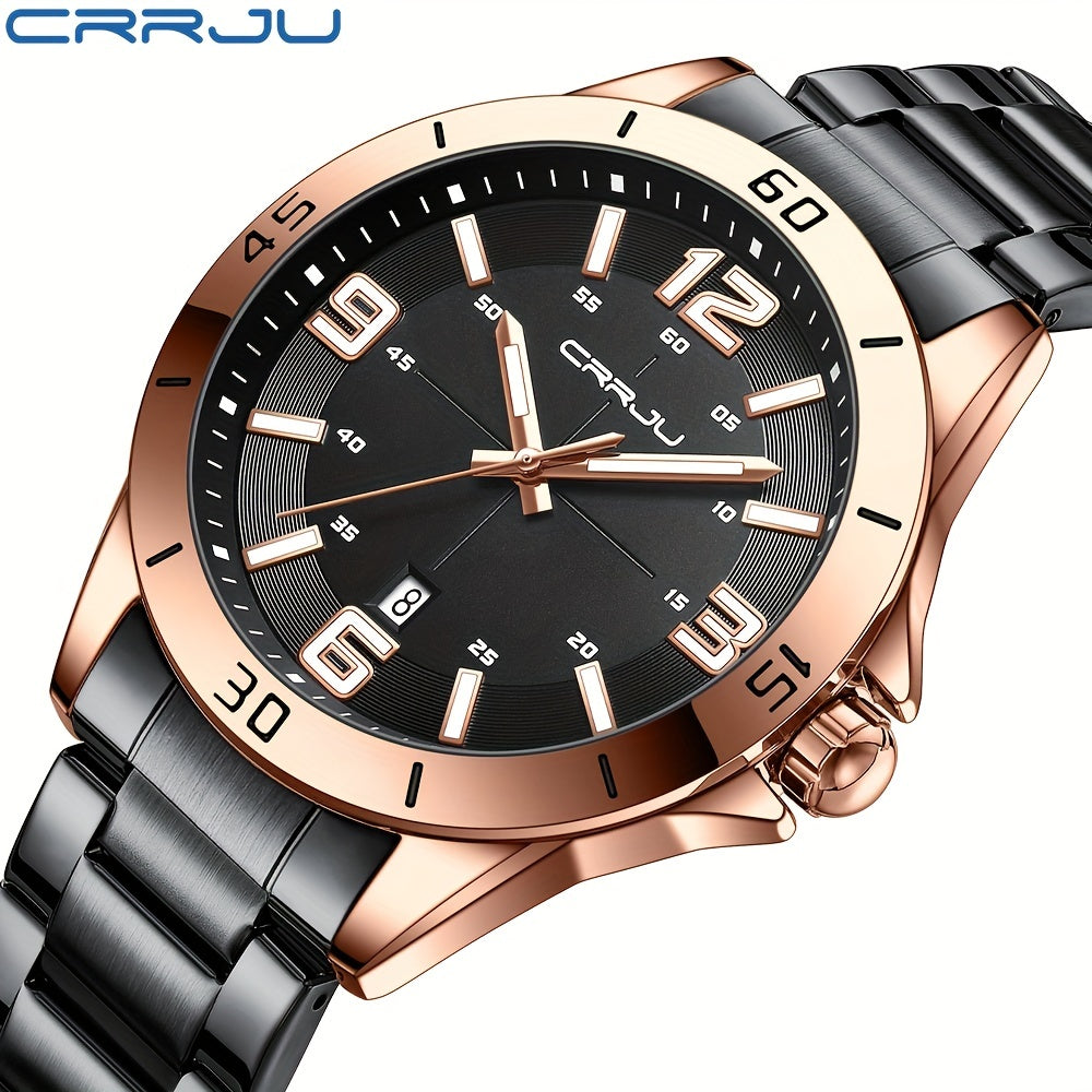 CRRJU Brand Men Watches Business Quartz Watch Men's Stainless Steel Band 1181.1inch Waterproof Date Wristwatches, Ideal choice for Gifts