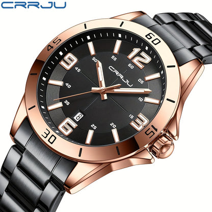 CRRJU Brand Men Watches Business Quartz Watch Men's Stainless Steel Band 1181.1inch Waterproof Date Wristwatches, Ideal choice for Gifts
