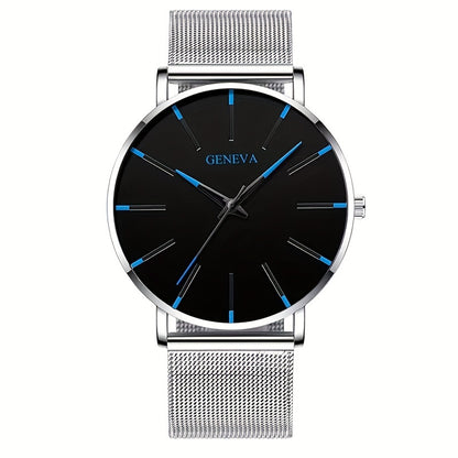 [Ultra Thin Quartz Wrist Watch] Minimalist Mens Fashion Ultra Thin Watches Simple Men Business Stainless Steel Mesh Belt Quartz Wrist Watch