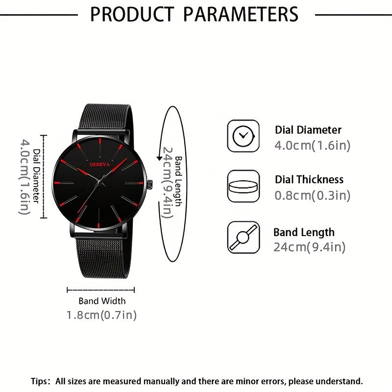 [Ultra Thin Quartz Wrist Watch] Minimalist Mens Fashion Ultra Thin Watches Simple Men Business Stainless Steel Mesh Belt Quartz Wrist Watch