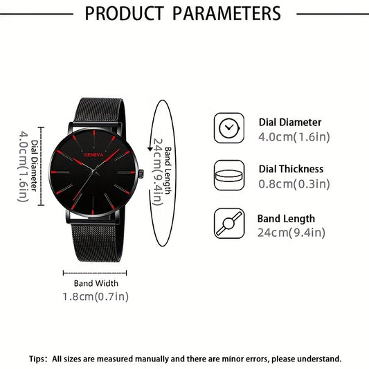 [Ultra Thin Quartz Wrist Watch] Minimalist Mens Fashion Ultra Thin Watches Simple Men Business Stainless Steel Mesh Belt Quartz Wrist Watch