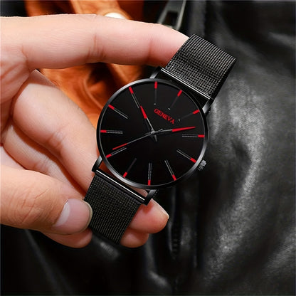 [Ultra Thin Quartz Wrist Watch] Minimalist Mens Fashion Ultra Thin Watches Simple Men Business Stainless Steel Mesh Belt Quartz Wrist Watch
