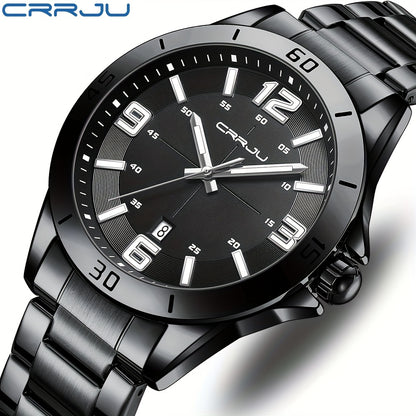 CRRJU Brand Men Watches Business Quartz Watch Men's Stainless Steel Band 1181.1inch Waterproof Date Wristwatches, Ideal choice for Gifts