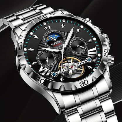 Premium Mens Automatic Mechanical Watch - 24H Dial, Date & Day Display, Self-Winding - Stylish Timekeeping for Everyday Wear
